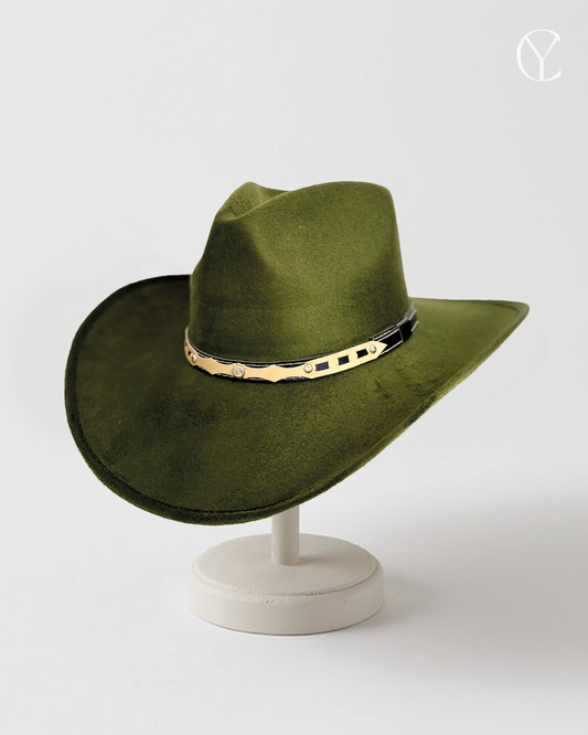 Suede Cowboy Rancher Hat - Olive Green